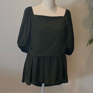SHEIN Dark Green Square Neck Blouse
